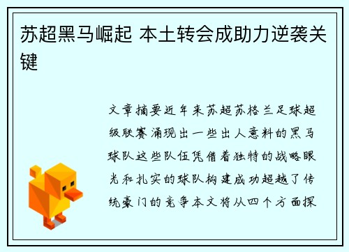 苏超黑马崛起 本土转会成助力逆袭关键 苏超黑马崛起 本土转会成助力逆袭关键